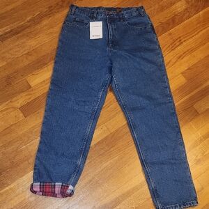 Blue Denim Jeans with Plaid Cuff